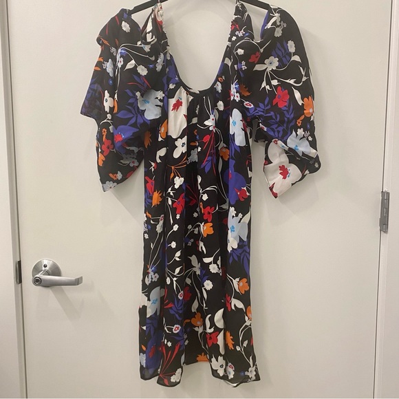 Parker Silk Mini Dress - Cold Shoulder - Black Floral - Picture 4 of 13